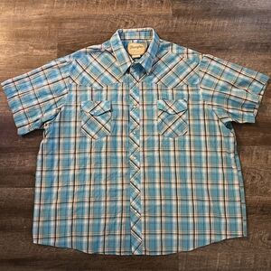 Wrangler Shirt Men's 3XL Blue Plaid Pearl Snap Western Comfort Lightweight Work